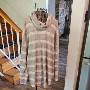 👚LuLaRoe Cream and Brown Cowl Neck Sweater